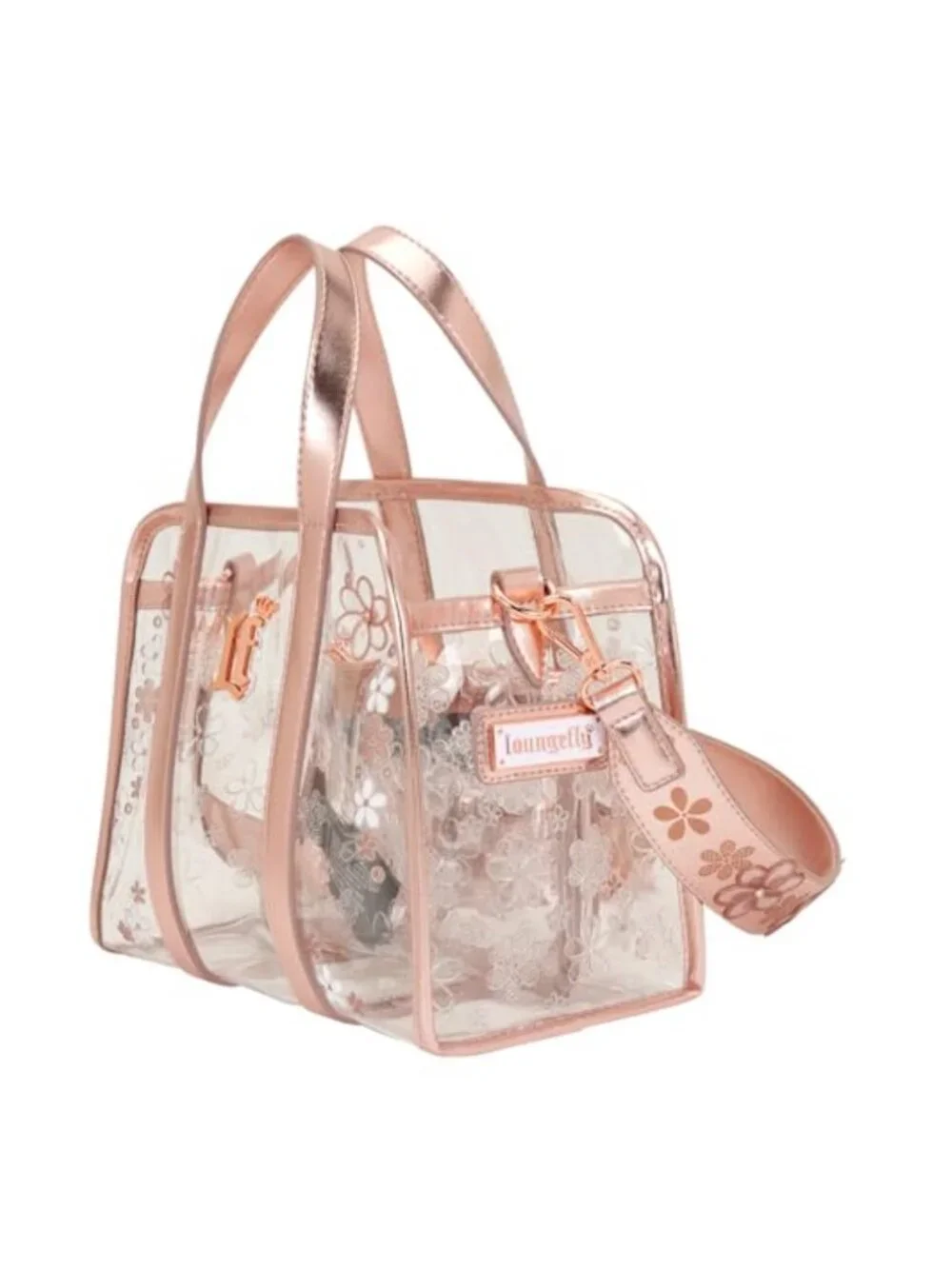 Loungefly Clear Floral PVC Crossbody Purse with Faux Leather Trim